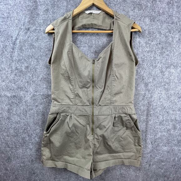 Trina Turk Romper Womens 12 Olive Khaki Pockets Front Zip Open Back - Picture 1 of 8